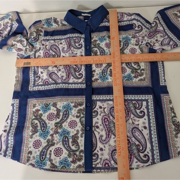Chicos 3 Paisley No Iron Shirt Womens Size XL Blue Floral Window Pane Button Up - Picture 7 of 9